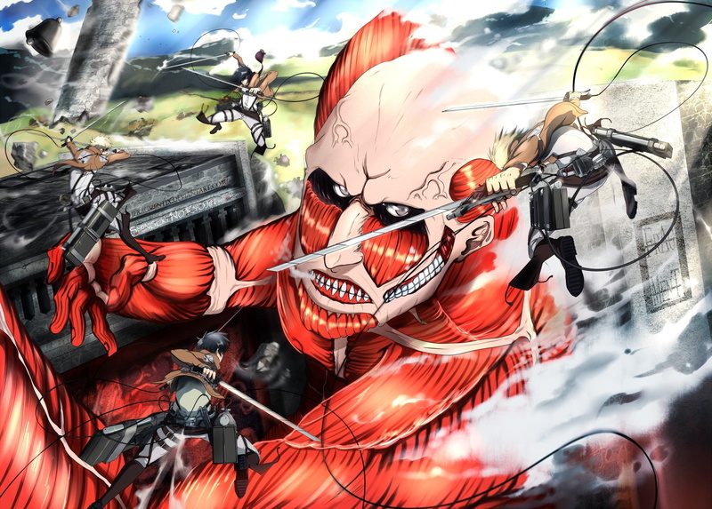 orange color, close-up, representation, creativity, feather, art and craft, titans, day, anime, 1080P, red, sunlight, Shingeki no Kyojin, Colossal Titan