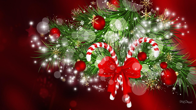 snow flakes, stars, sparkles, cy, cane, bright, 1080P, green, feliz navidad, decorations, happy new year, christmas