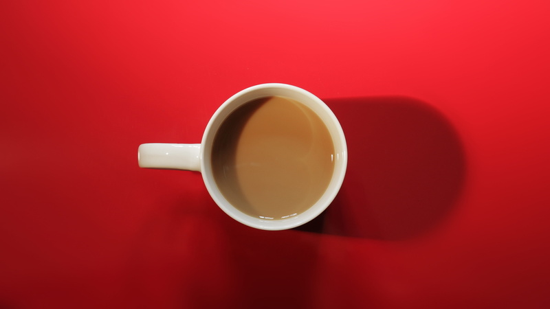 cup, white, tea cup, tea, refreshment, food and drink, morning, single object, milk, round, java, brown, red background, coffee mug, coffee - drink, espresso