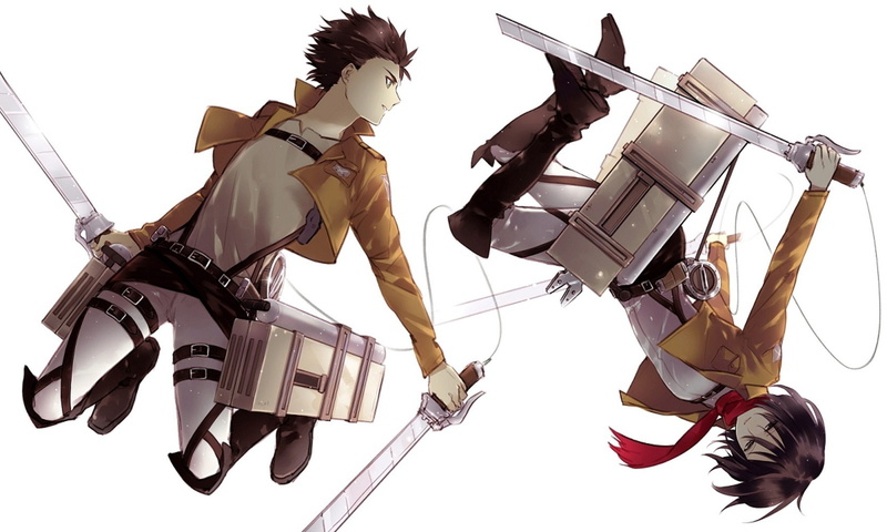 weapon, scarf, getsu, yasai, jaeger, ackerman, mikasa, kyojin, white, eren, 720P, shingeki