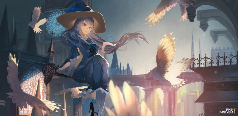 anime girls, witch, Pixiv Fantasia T, 2K, anime, witch hat