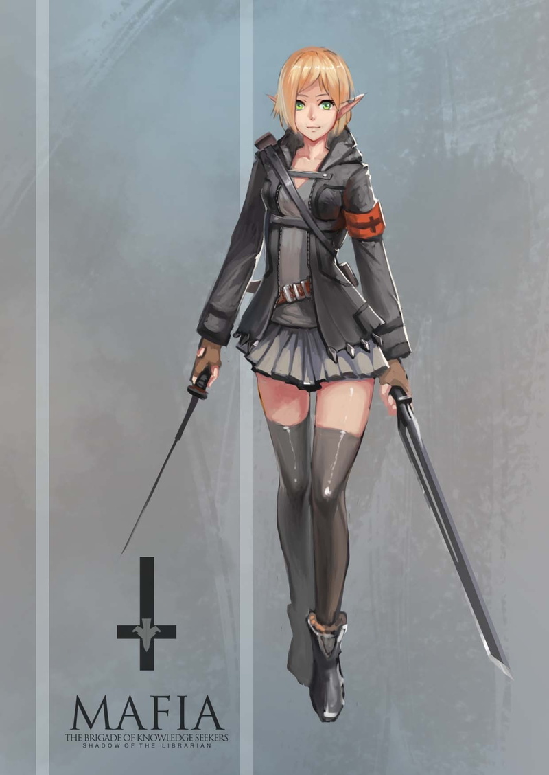 short hair, 720P, green eyes, Pixiv Fantasia T, weapon, blonde, anime girls, elves, anime, sword, Pixiv Fantasia
