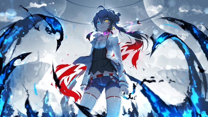 Blue Hair, human representation, representation, art and craft, blue, celebration, people, flag, 1080P, shirt, Heterochromia, Pixiv Fantasia T, illustration