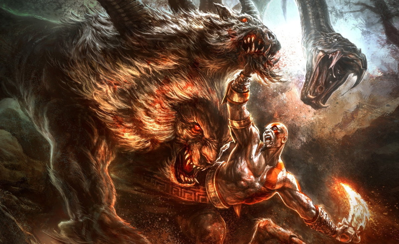  spirituality, animal themes, Games, iii, hd, outdoors, 1080P, religion, fire, nature, God Of War, animal, animals in the wild, togetherness
