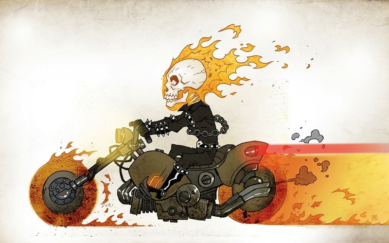 animated, fire, 1080P, skull, funny, ghost, bike, rider