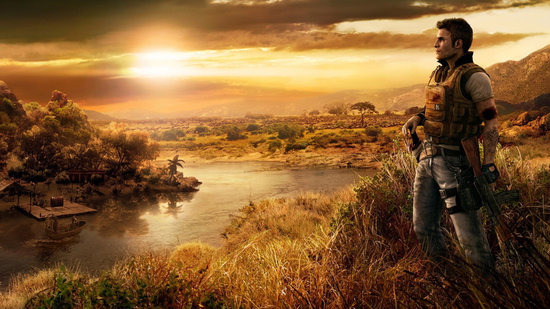 lifestyles, full length, outdoors, scenics - nature, men, sky, wallpapper, beauty in nature, one person, Far Cry 2, standing, sunset, landscape, Far Cry