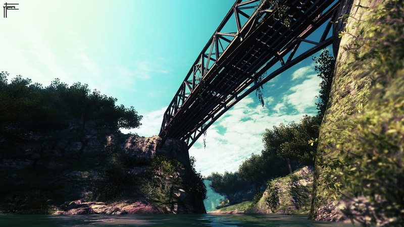 cloud - sky, river, day, metal, bridge - man made structure, Far Cry 2, transportation, outdoors, sky, tree, architecture, built structure, connection