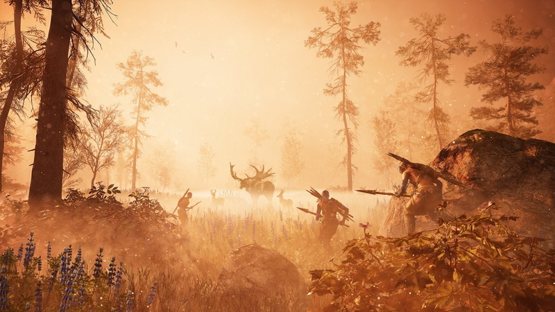 animals in the wild, field, far cry primal, mammal, scenics - nature, deer, sky, tree, herd, beauty in nature, animal wildlife, animal themes, livestock