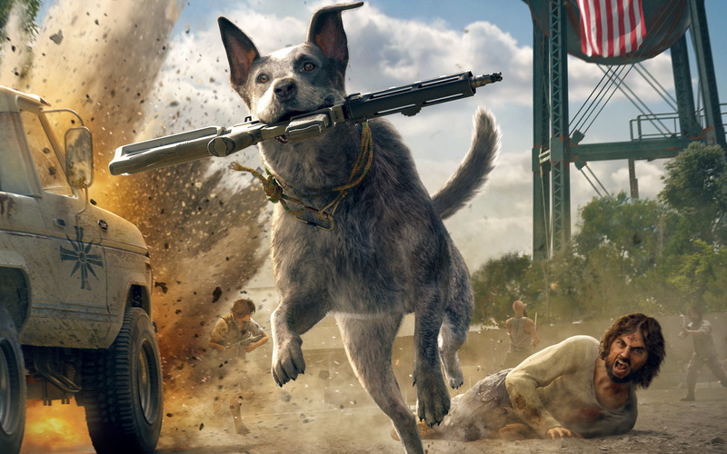 video games, weapon, dog, Far Cry 5, video game characters, 5K, boomer