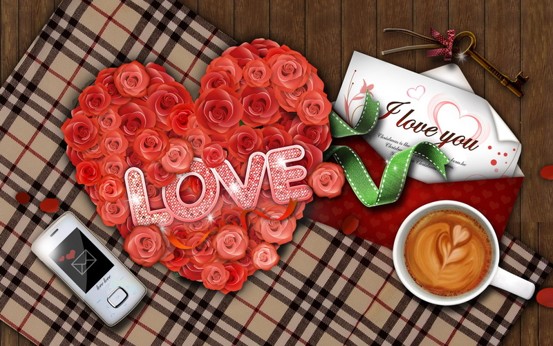 1080P, roses, letters, Coffee, Rose, Love, Letter