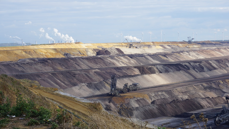 dam, industry, paddle wheel, day, chimney, energy, environment, no people, bucket wheel excavators, open pit mining, outdoors, brown coal, sunlight, high angle view