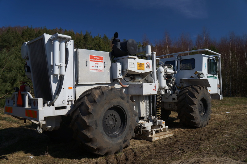 agricultural equipment, Seismic Survey, one person, mud, mode of transportation, Vibroseis, transportation, 1080P, working, plant, natural gas, landscape