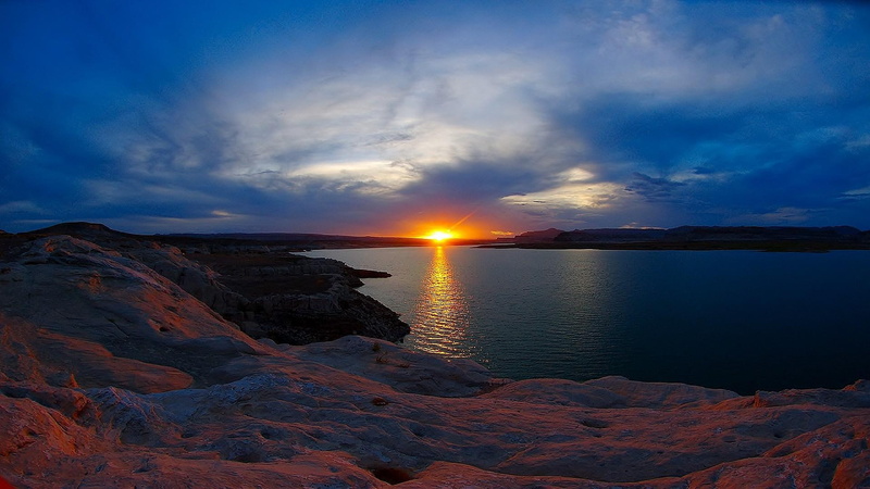 arizona, utah, colorado river, 1080P, morning, shore, lake powell, sky, sunrise, horizon, sun, united states, cloud, sea, dawn