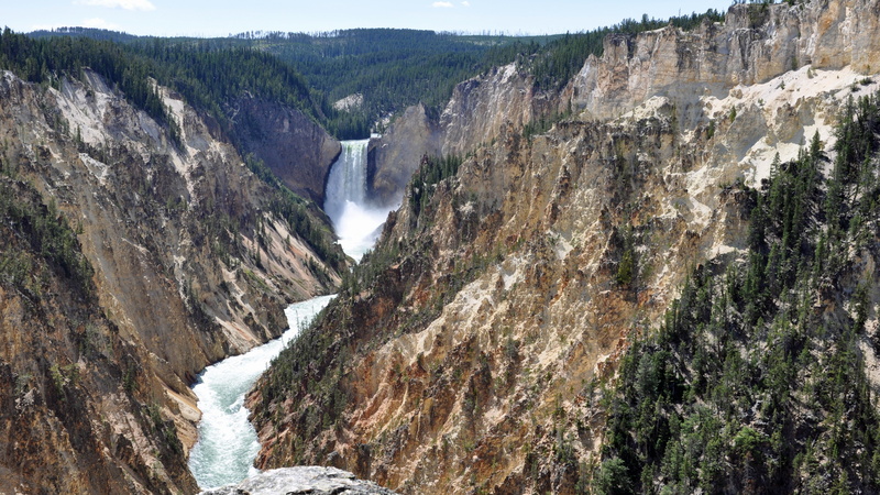 4K, outdoors, formation, non-urban scene, beauty in nature, travel destinations, flowing water, tree, flowing, environment, power in nature, rock, Yellowstone National Park