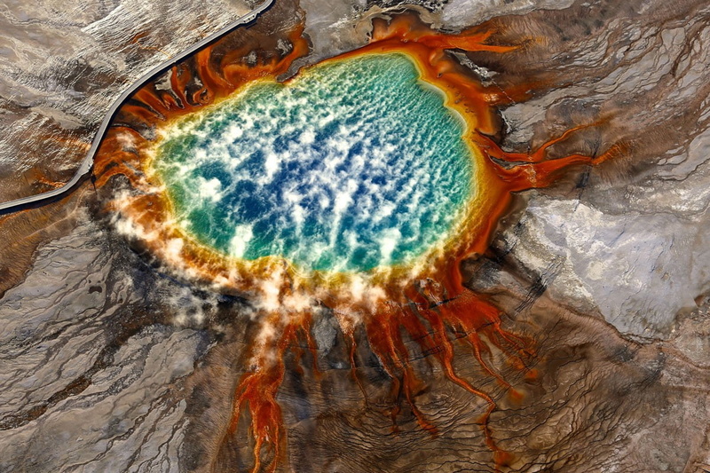 orange color, aerial view, solid, full frame, high angle view, rock, Yellowstone National Park, black, rock - object, 480P, marine, figurine, nature, natural pattern