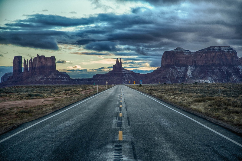 sky, monument Valley, United States, signs, Arizona, twilight, clouds, states, Utah, borders, 1080P, united, roads