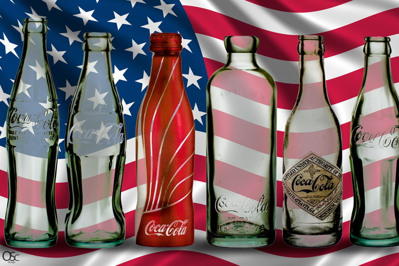 Coca-Cola, cola, six, container, striped, no people, bottles, red, flag, poster, transparent, shape, choice, coca, still life, star shape, Stars and Stripes