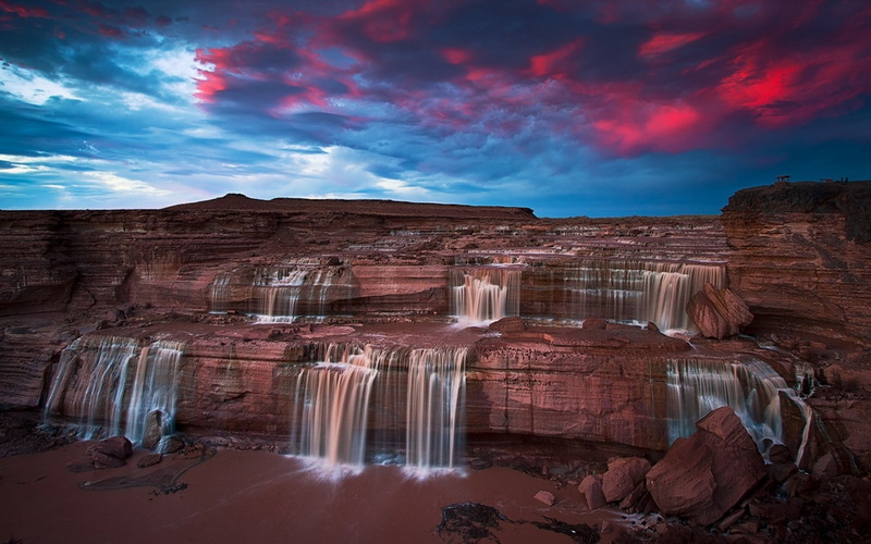 scenics - nature, travel, nature, non-urban scene, rock, long exposure, rock - object, sky, waterfall, power in nature, rock formation, geology, 720P