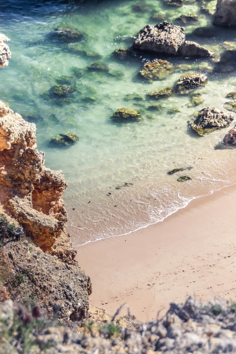 beach, sand, 1080P, tranquility, scenics - nature, land, no people, rocks, turquoise colored, rock, sea, tropical water, hot spring, nature, high angle view