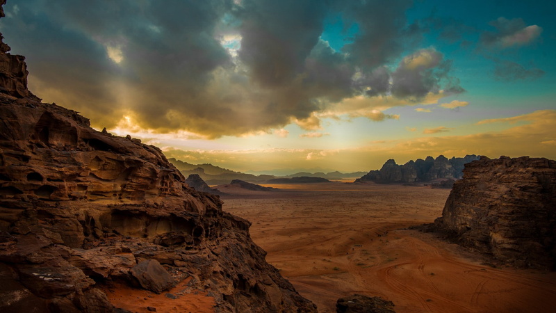 landscape, sunset, nature, rocks, plants, clouds, mountains, canyon, 1080P, desert, sky, sand, Wadi Rum
