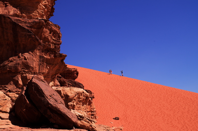 rock, desert, blue, beauty in nature, no people, wadi rum village, tranquil scene, sky, wadi rum protected area, eroded, 4K, arid climate, outdoors, solid