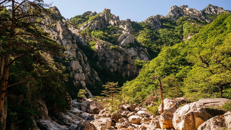 sky, rock - object, solid, plant, eroded, mount scenery, wilderness, 1080P, idyllic, mt kumgang national park, beauty in nature, national park, north korea