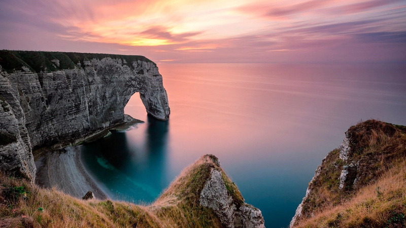 water, terrain, coast, europe, nature, tranquil scene, arch, horizon over water, non-urban scene, idyllic, dusk, beauty in nature, horizon, evening, rock - object
