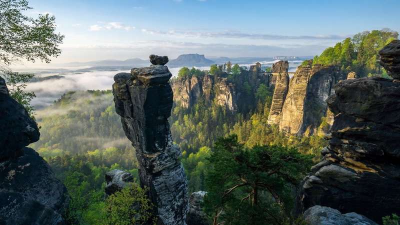 rock - object, bastei bridge, mount scenery, germany, terrain, outdoors, eu, saxon switzerland national park, tree, rock, national park, idyllic, escarpment