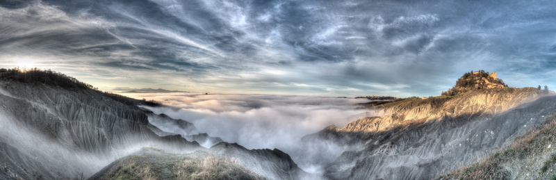mountain, reggio  emilia, nature, landscape, collina, water, scenics, 8K, Castello, clouds, outdoors, Italia, waterfall, di, Canossa, foggy, badland, matilde