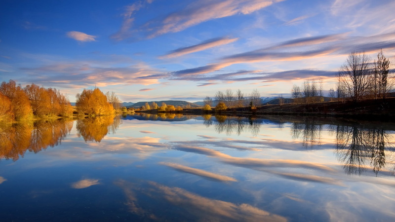 blue, body, 1080P, nature, New Zealand, water, reflection lake, scenics - nature, sky, no people, reflection, standing water, tranquility, lake, tree