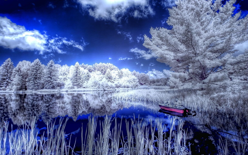 3d and abstract, boat, lake, blue, world, dark, cool, 1080P