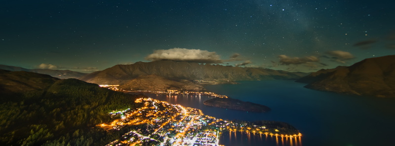 outdoors, sky, Night, New Zealand, water, Village, tranquility, Cloud, astronomy, Gorgeous, illuminated, nature, Amazing, Panoramic, Pacific, cloud - sky