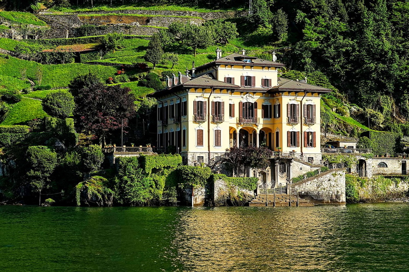 architecture, green color, day, waterfront, river, nature, house, 1080P, lake Como, no people, building exterior, built structure, Villa, tree, land, growth