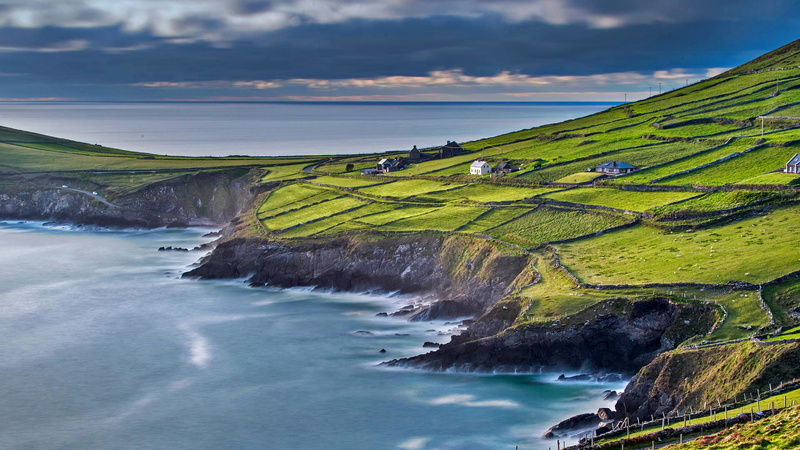 beach, land, cloud - sky, non-urban scene, tranquility, Ireland, tranquil scene, nature, environment, sea, day, scenics - nature, green color, water, field