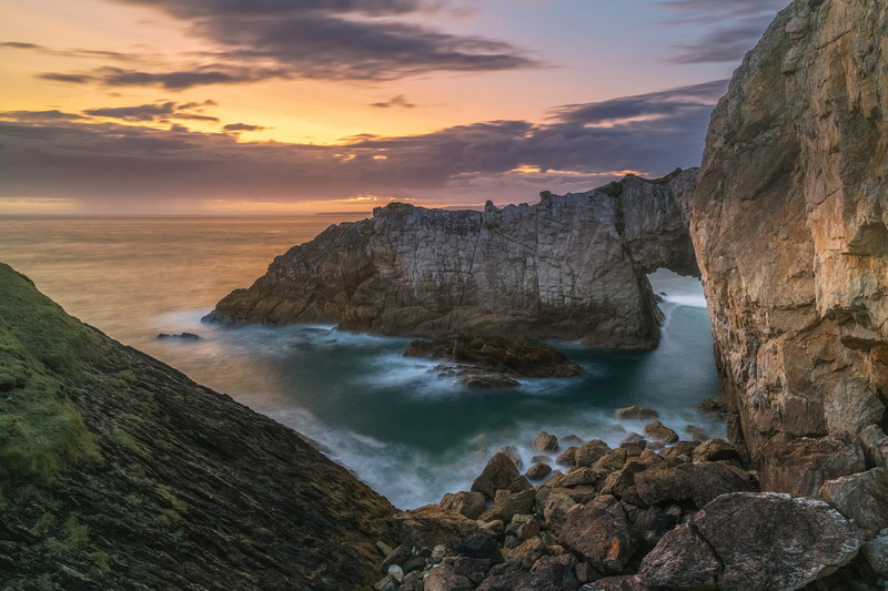 formation, coast, Rhoscolyn, time, 1080P, cliff, sea, Arch, nature, photo, Sunset, coastline, beach, atlantic Ocean, brown, body, rock, landscape, sea  water