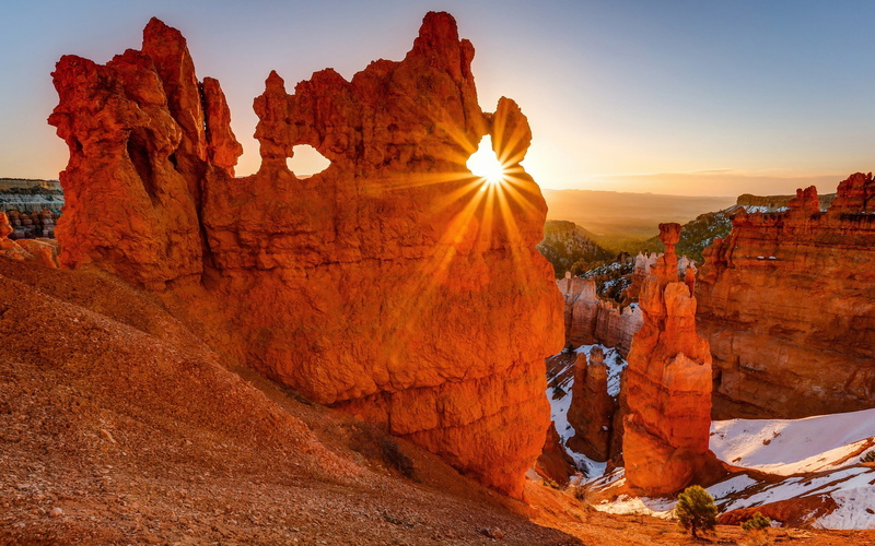 Canyon, National, Red, Rocks, Sun, Bryce, USA, 2K, Rays, Mountains, Park