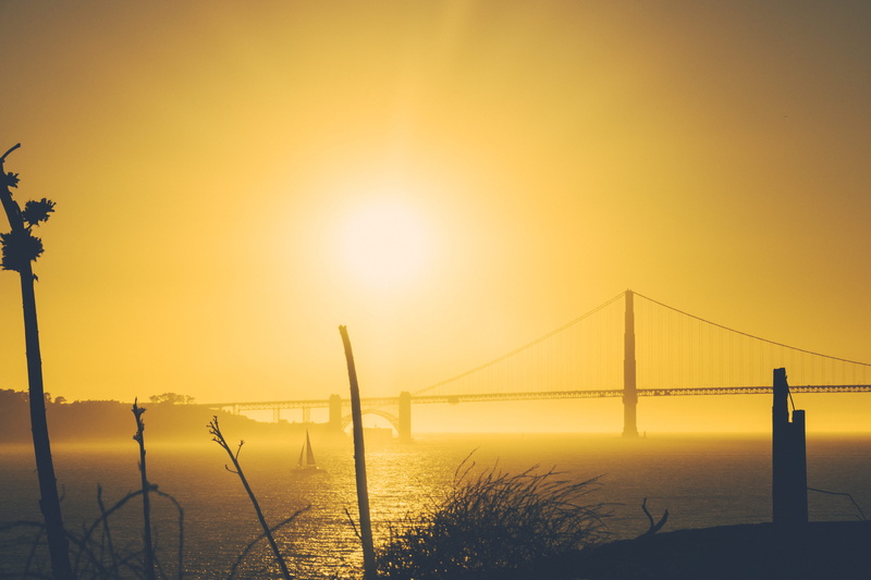 usa, united states, bay area, horizon over water, beach, landmark, sony, beauty in nature, orange color, connection, roadtrip, water, america, merica, no people