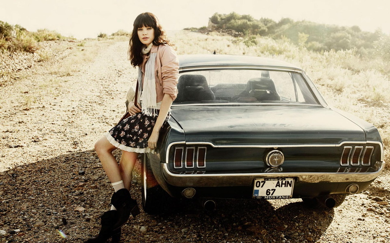 1080P, ford, gravel, road, style, girl, mustang, brunette, 1967, rear view, cars, vintage
