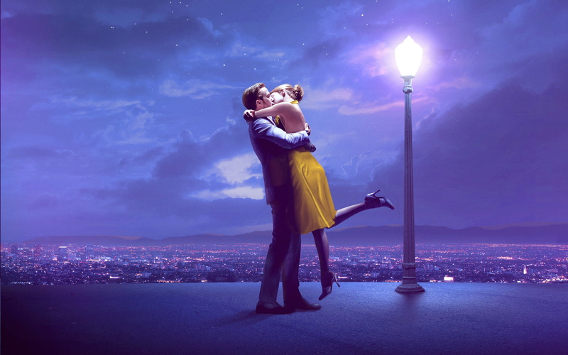 Ryan Gosling, La La Land, dancing, purple, Emma Stone, movies, 2K