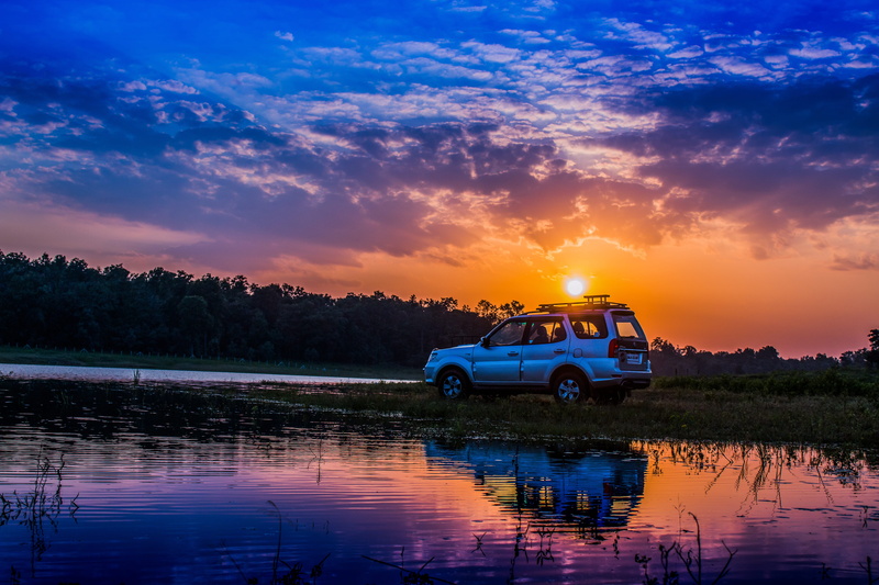 no people, photo, off-road, dusk, orange color, 5K, driving, lake, water, silhouette, adventure, young, scenics - nature, sunset, outdoors, sun, tranquil scene