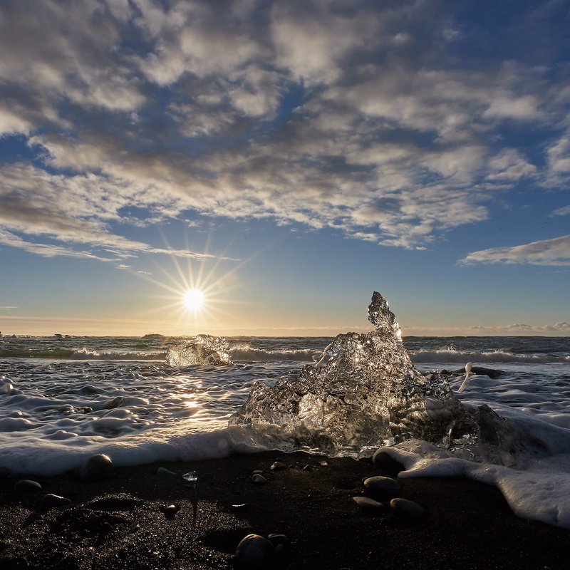 outdoors, horizon over water, iceland, jokulsarlon, lagoon, tranquil scene, lens flare, sea, cold temperature, nature, water, power in nature, scenics - nature