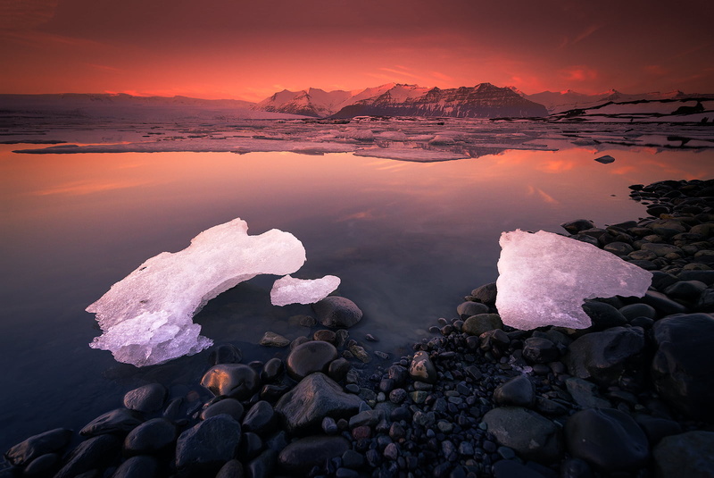 landscape, outdoors, body of water, body, sunrise - Dawn, sunset, travel, islandia, nature, glacier, rock - Object, mountains, scenics, jokulsarlon Lagoon