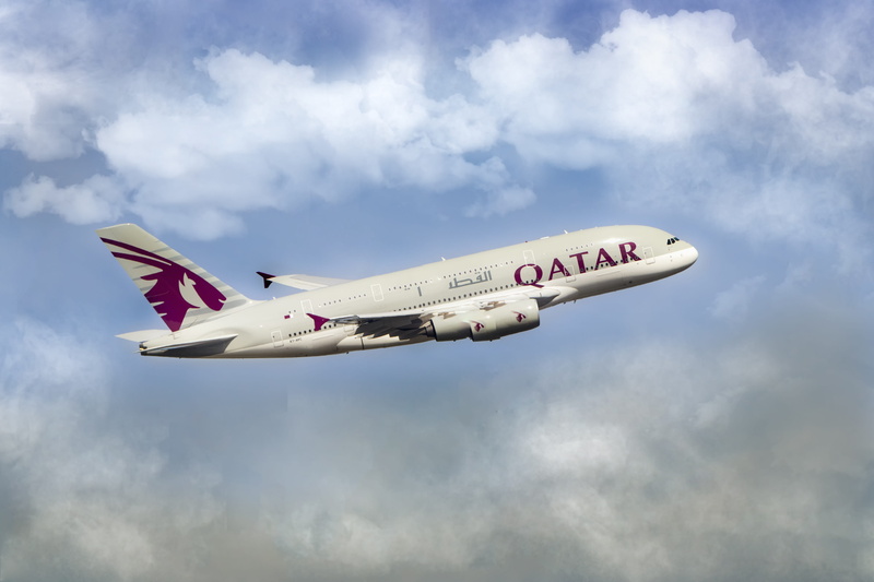 cloud - sky, airplane, day, aircraft, airport, destination, business, military, 5K, qatari, government, no people, sky, on the move, air, nature, single object