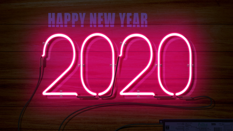 New Year, 2020, neon, 4K