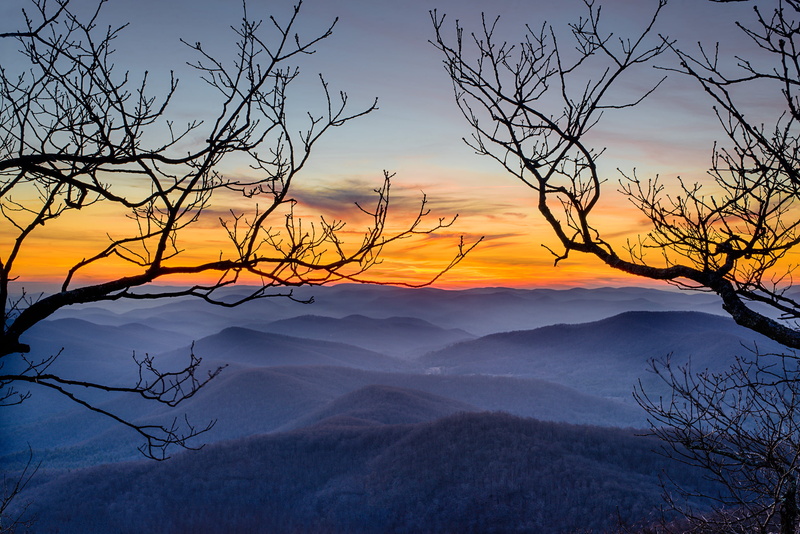 mountain, After-Glow, sky, snow, photo, sunrise - Dawn, winter, Sunset, Blood Mountain, appalachian trail, outdoors, chattahoochee, landscape, nature, bare