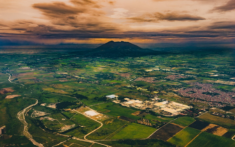 clouds, field, valley, 1080P, city, Philippines, landscape, nature, volcano, sunset