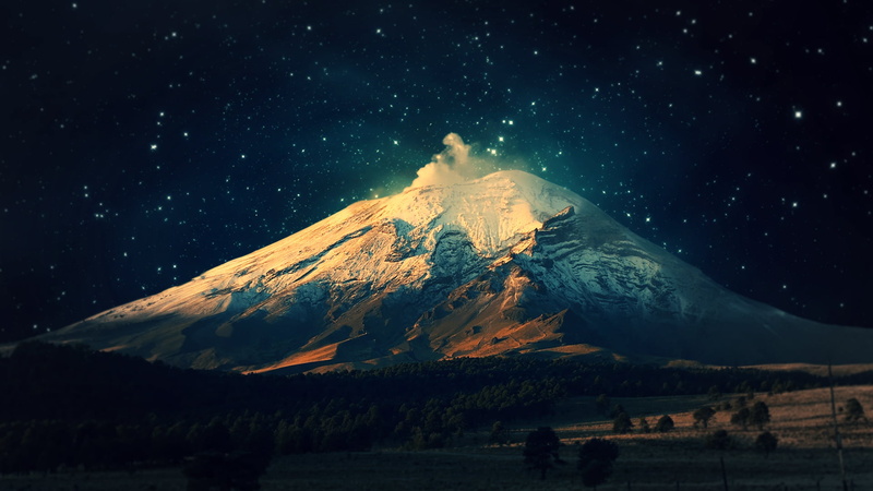 sky, galaxy, volcano, mountains, mountain, ice, forest, 1080P, scenics, star - Space, cold temperature, blue, travel, beauty In Nature, night, winter