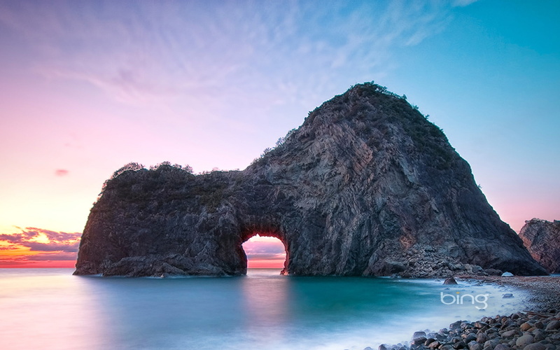 rock, outdoors, water, sunset, sky, stack rock, idyllic, senganmon, tranquility, non-urban scene, nature, dusk, solid, mountain, beauty in nature, land