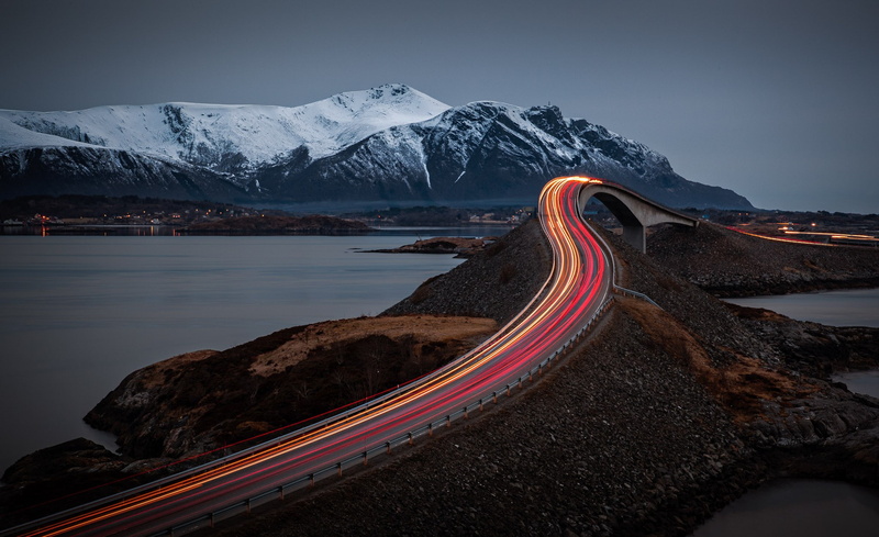 exposure, night, trails, light, 1080P, photograph, trail, river, mountain