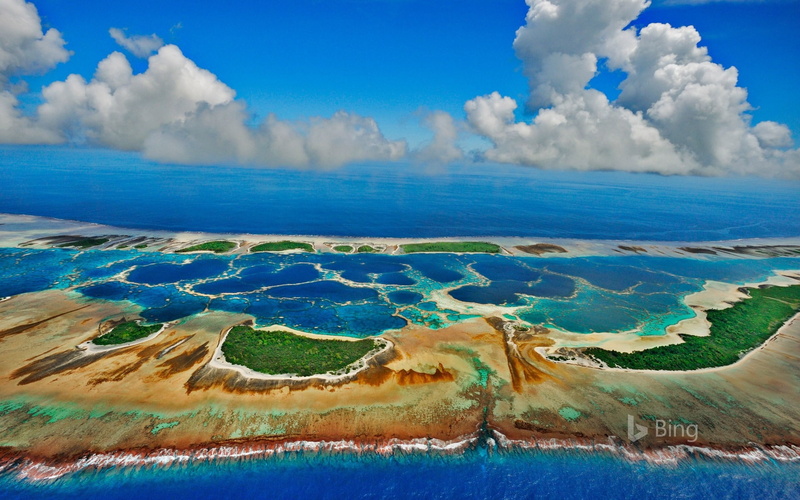nature, water, geology, tranquility, tranquil scene, land, kiribati, bing, blue, cloud - sky, atoll, volcanic crater, environment, 1080P, physical geography